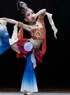 敦煌飞天舞蹈演出服民族儿童汉服女童古典琵琶异域风情手鼓表演