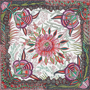 年轻减龄非洲雏菊斜纹真丝大方巾女士桑蚕丝丝巾小披肩 帝王花