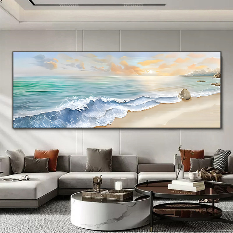 客厅装饰画北欧海边日出风景沙发背景墙挂画海景卧室床头大海壁画