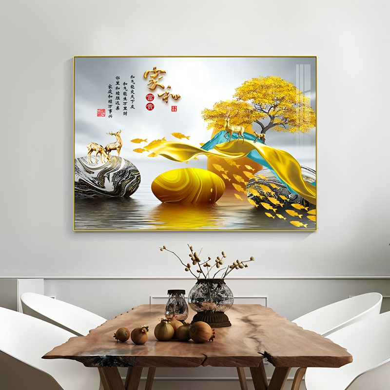 餐厅装饰画沙发背景墙壁画发财鹿现代简约房间主卧北欧餐桌画挂画图片