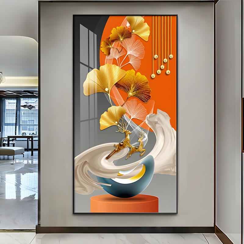 玄关装饰画走廊过道尽头墙壁画抽象几何客厅入户正对门福鹿财挂画图片