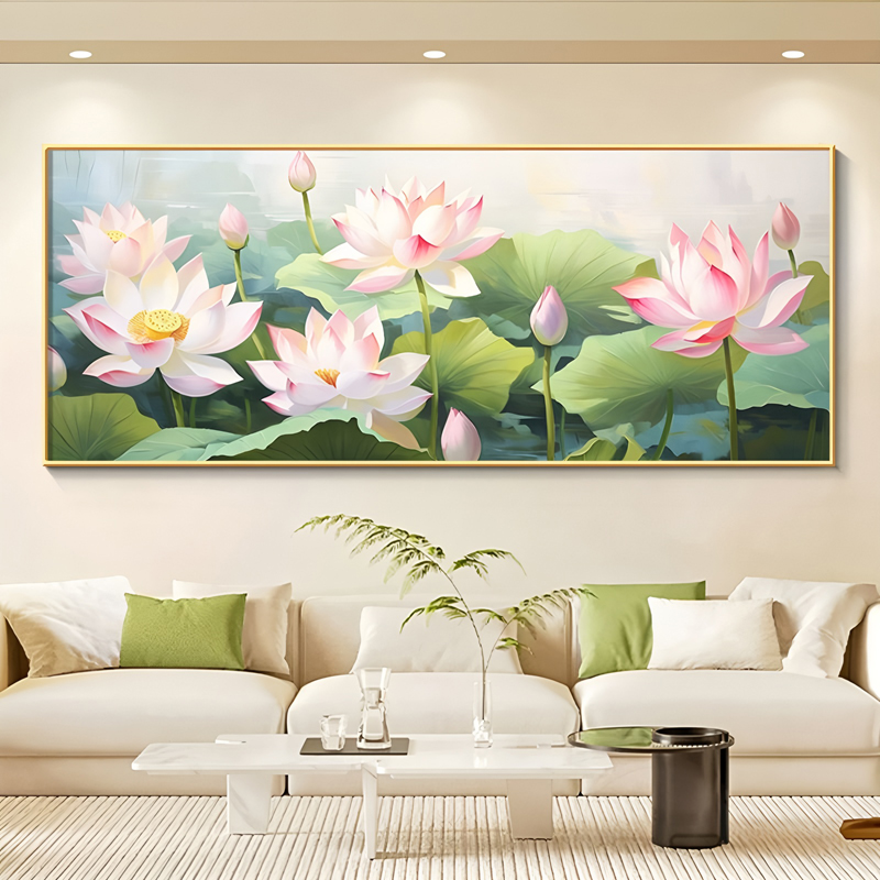 现代简约客厅装饰画荷花沙发背景墙挂画和和美美清新餐厅大气壁画图片