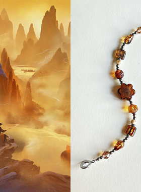 「琥珀黄沙」小众设计感钛钢手链捷克进口琉璃手串美拉徳手饰新款