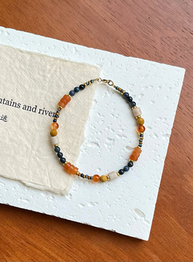 「恰似暖阳」原创时尚极细手链红玛瑙捷克古董珠手串叠戴细手串