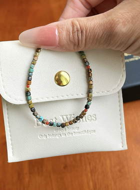 2.5mm天然原矿松石手链s925纯银细手链复古风百搭小众手串可叠戴