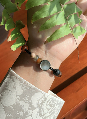 「南山未晚」原创天然石玛瑙贝壳撞色手串小众创意气质手链不撞款