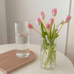 ins风现代简约宽口玻璃花瓶透明直筒郁金香鲜花插花瓶水培绿植