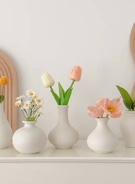 网红法式复古白色迷你陶瓷小花瓶高级感小众花瓶摆件客厅插花假花