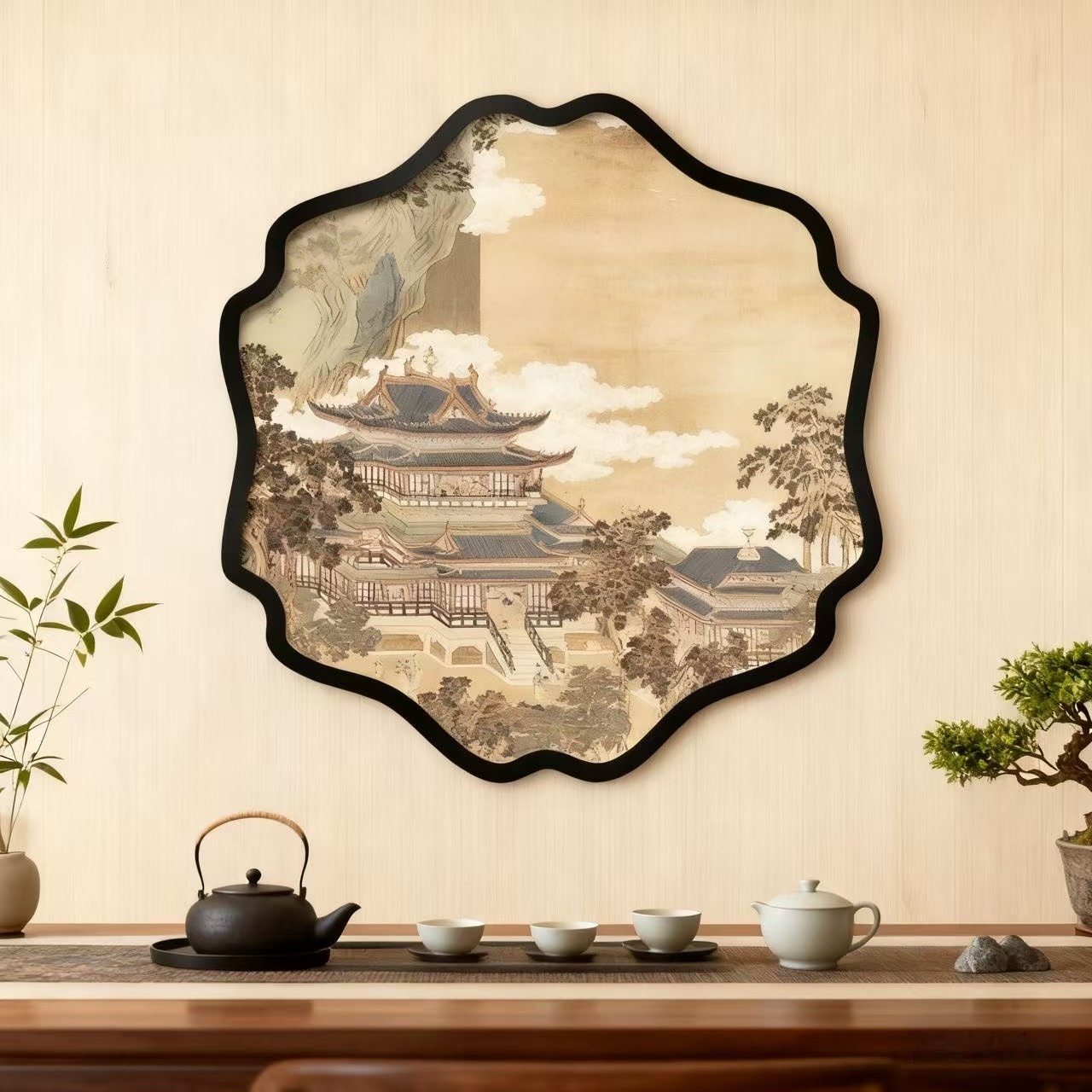 中式装饰画墙饰建筑挂画金属酒店装饰画售楼处立体玄关背景墙装置图片