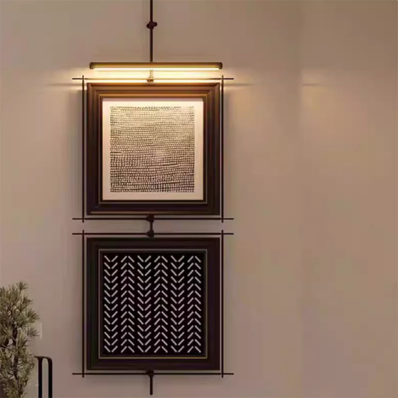 定制金属杆氛围灯壁灯装饰画两幅画酒店酒吧餐厅吊杆走廊尽头挂画图片