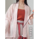 手工订珠日常通勤汉服女款 唐帛衣妆宋制风琴褶粉白蓝色飞机袖 短衫