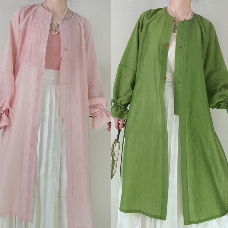 唐帛衣妆【疏桐】明制圆领对襟汉元素直袖花苞袖天丝长衫女款汉服