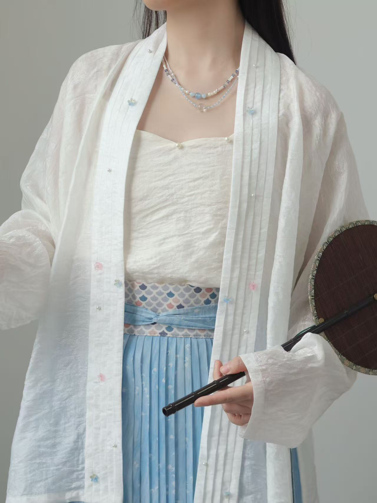 唐帛衣妆白色风琴袖宋制飞机袖短衫女款夏季新品