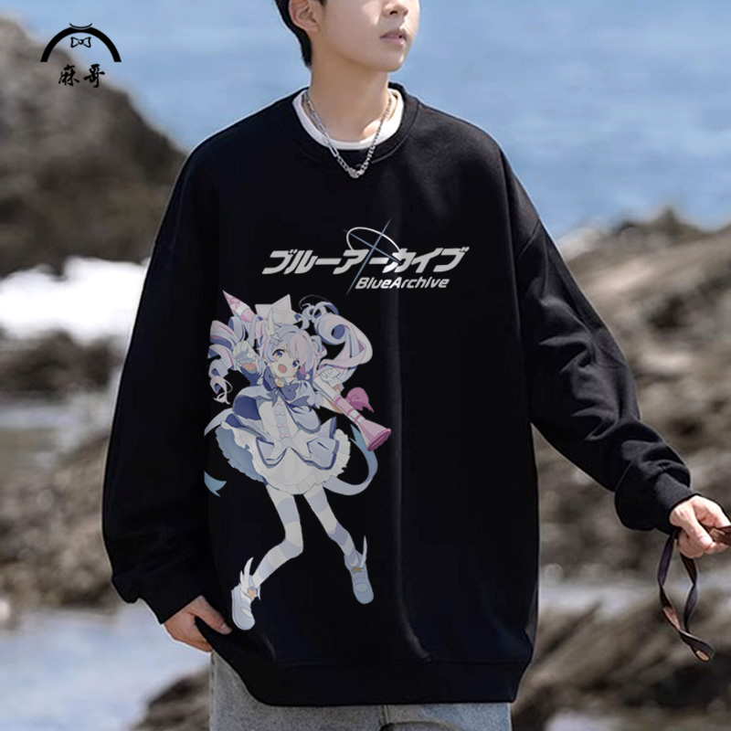 蔚蓝档案动漫周边卫衣外套男二次元卡通印花圆领长袖T恤加绒上衣