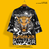 国潮kimono道袍五分袖 黑色外套 宽松披风时尚 衬衫 男老虎头上衣薄款