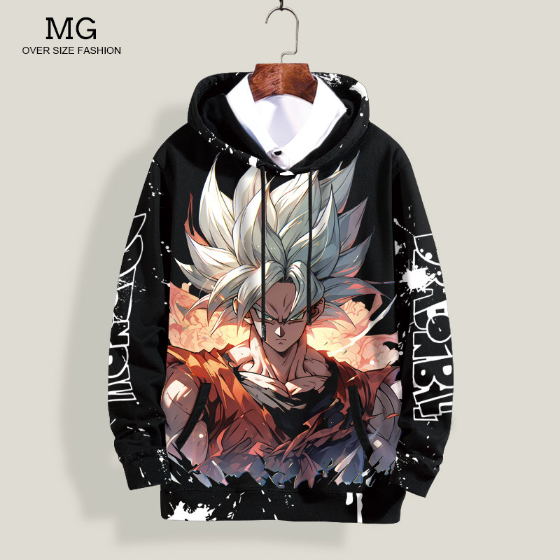 春秋加绒连帽卫衣男七龙珠联名ins潮牌动漫周边衣服大码加肥上衣