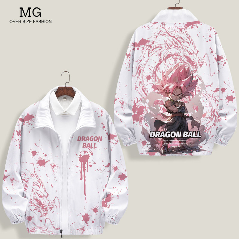 日系潮牌夹克外套男七龙珠卡通印花cos秋冬痛衣大码加肥翻领茄克