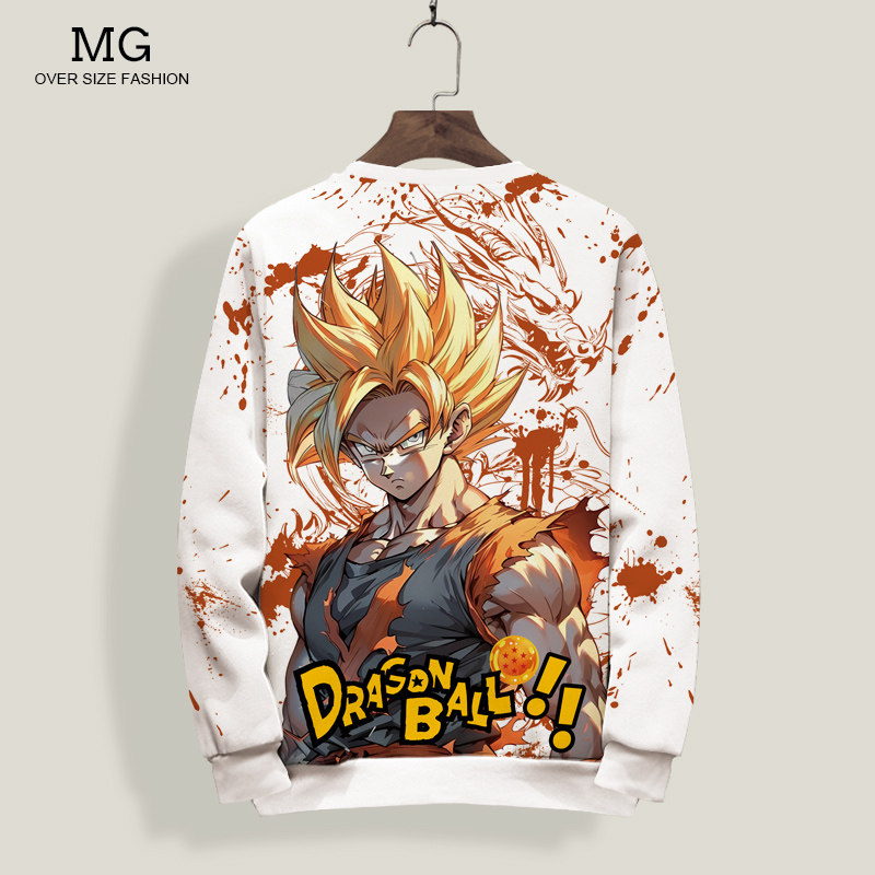 日系潮牌卫衣外套男七龙珠超级赛亚人动漫周边二次元圆领长袖T恤
