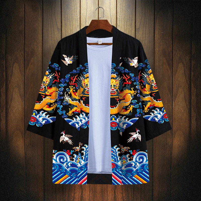 皇帝服装汉服披风外套男士皇帝龙袍套装衬衫男装道袍夏季胖子道袍