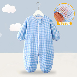 跨境宝宝爬行服夏季婴儿哈衣薄款儿童外出连体罩衣防脏户外透