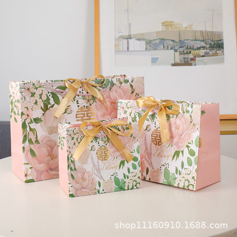 跨境2023年新款喜字礼品袋 伴手礼纸袋 时尚高档礼物袋 回礼现货