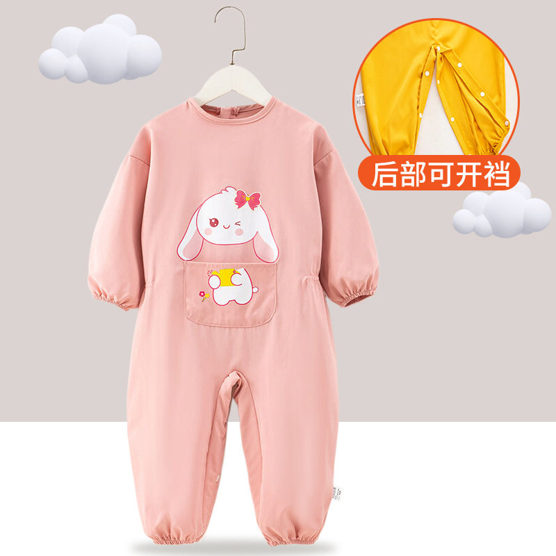 跨境儿童连体罩衣外穿防脏爬行服宝宝护衣全身防水男女宝长袖