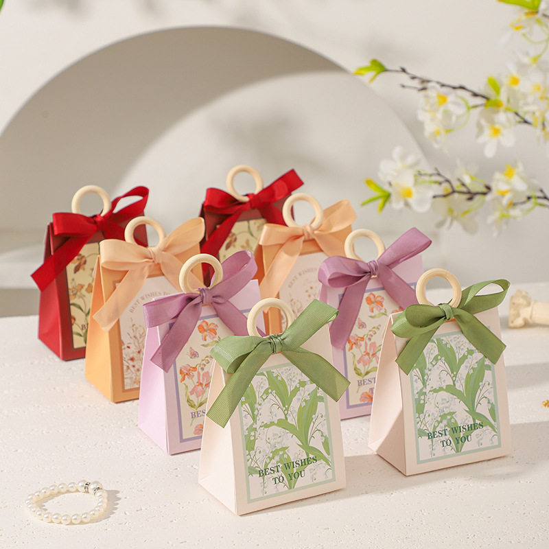 跨境2026款花卉简约田园清新风喜糖盒木环丝带糖盒结婚婚礼专热销