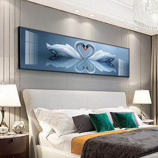 跨境卧室床头装饰画背景墙羽毛主卧现代简约房间挂画幸福天鹅现货
