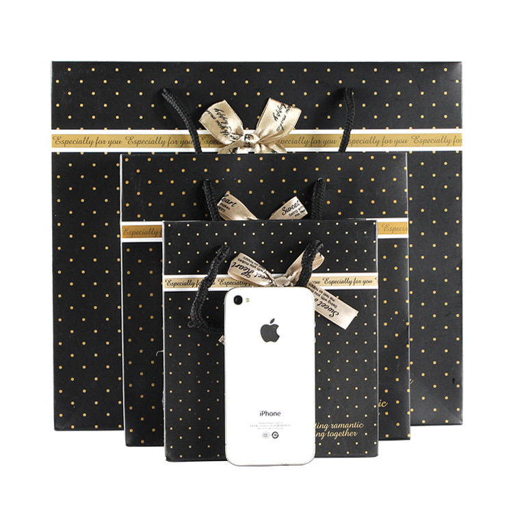 跨境韩版黑色斑点礼品袋/纸袋/手提袋/包装袋/礼品袋现货