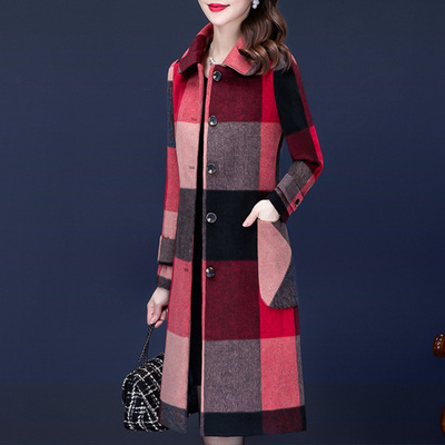 贵夫人格子羊绒大衣女2025年新款妈妈中长款冬季高端气质毛呢外套