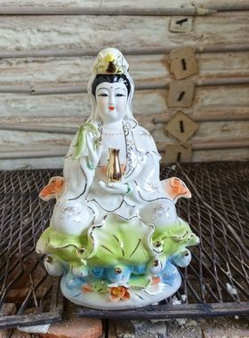 陶瓷南海吉祥观世音玉净瓶菩萨佛像家用客厅供奉坐莲观音摆件