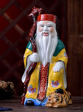 陶瓷踏虎山神神像供奉家居安摆件