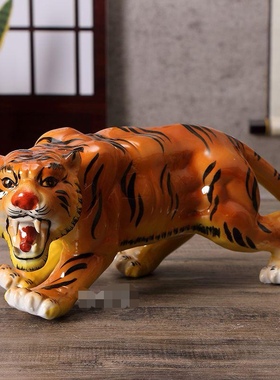 老虎陶瓷十二生肖老虎摆件手绘办公室卧室门厅家居装饰品包邮