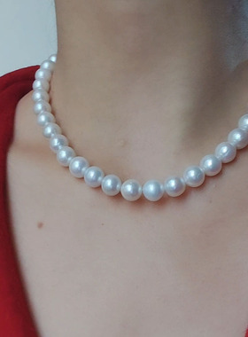 8毫米近正圆天然淡水真珍珠项链