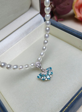 时尚气质珍珠项链女年轻款蓝宝石
