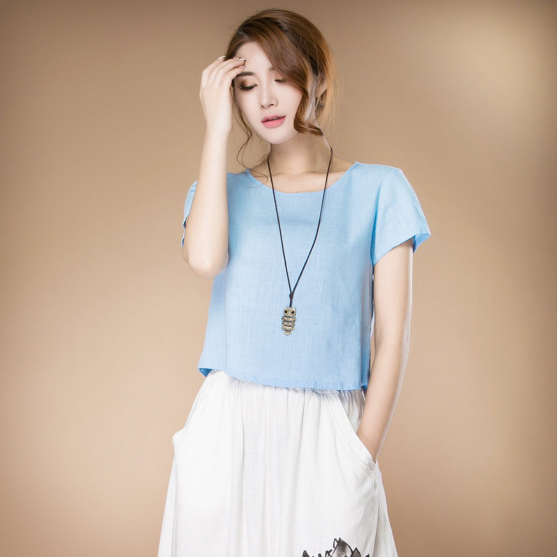 2019夏季新款棉麻亚麻上衣女士式服装短袖t恤纯白色在类目 女装/女士精品, T恤中 - 来自Buy2taobao.com提供专业的淘宝代购服务