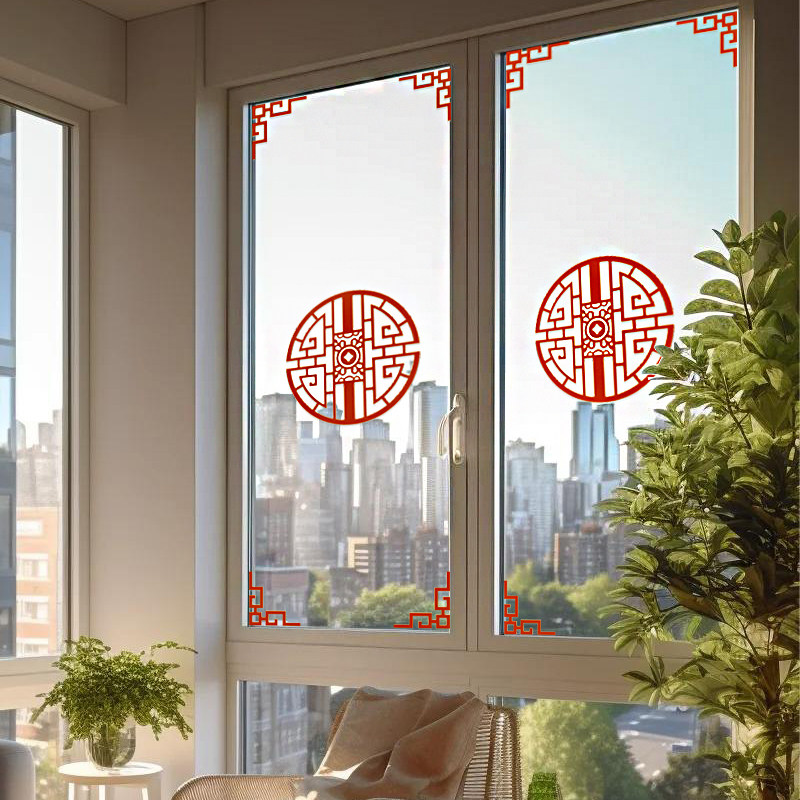 圆形中国风玻璃门窗花贴玄关背景墙3d亚克力对角花墙角贴边框角花