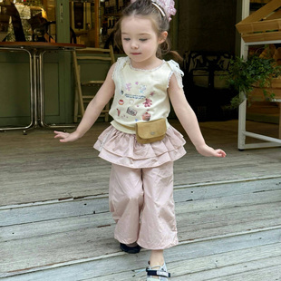 苏西品牌女童套装 2025夏季 新款 儿童韩系甜美背心上衣屁帘阔腿裤