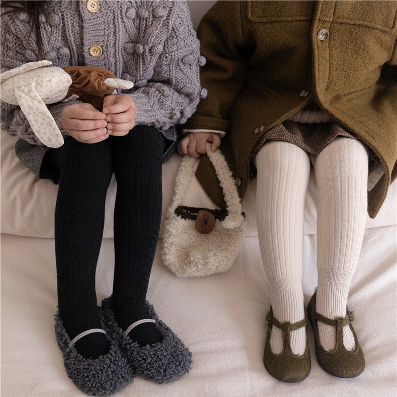 儿童连裤袜秋冬加绒加厚无骨女孩宝宝打底袜纯色坑条连脚裤袜