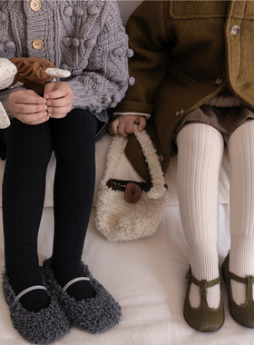 儿童连裤袜秋冬加绒加厚无骨女孩宝宝打底袜纯色坑条连脚裤袜