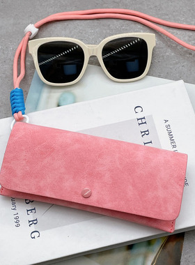 18cm加长羊八纹墨镜包】磨砂皮革便携手工大号太阳眼镜收纳盒抗压