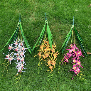 仿真逼真手感拖蜘蛛兰兜兰插仿真花手感兰花3D家居摆件假花带叶蕙