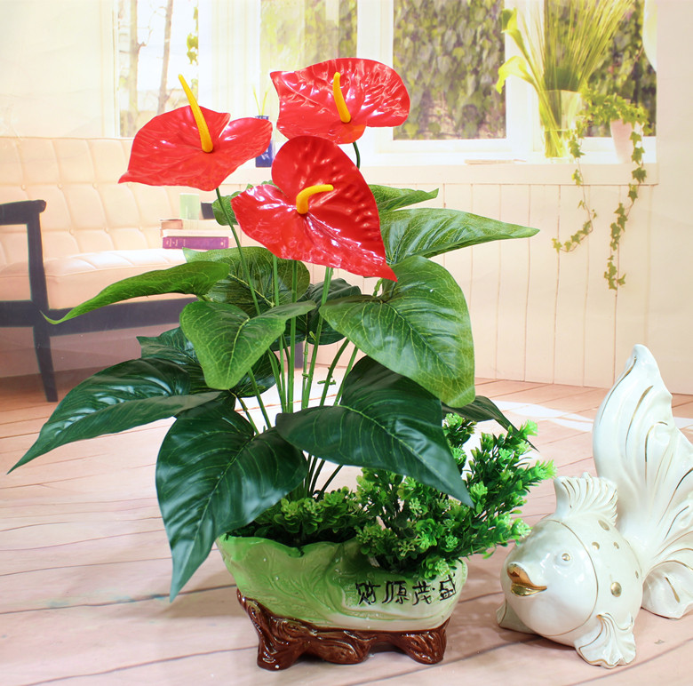 蝴蝶兰花仿真盆栽花束塑料绢花假花客厅摆件卧室假植物红掌水草花