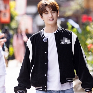 欧洲快乐老友记张远同款棒球服外套春秋圆领夹克上衣男衣服潮