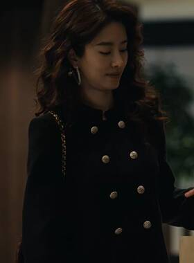 原版爱情没有神话周媚杨采钰同款小香风外套黑色上衣裤子女衣服潮