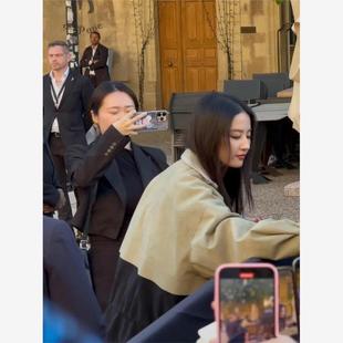 原版刘亦菲同款抽绳收束宽松钩针口袋风衣外套女2025新款工装夹克