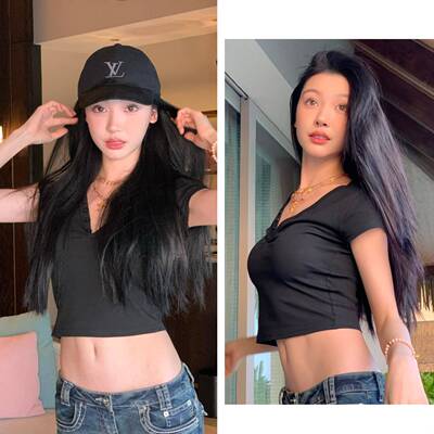 欧洲易梦玲同款黑色美式v