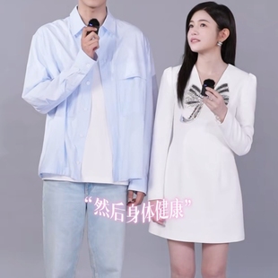 欧洲狙击蝴蝶陈妍希岑矜同款长袖连衣裙蝴蝶结v领裙子女衣服潮