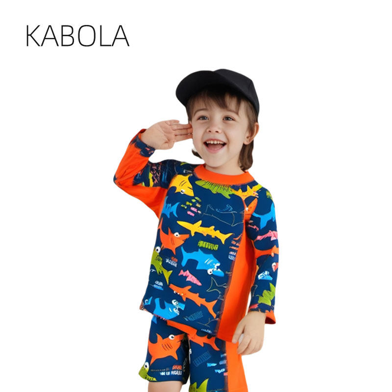 KABOLA儿童泳衣男童小童中大童游泳衣裤分体防晒夏季长袖泳装夏天