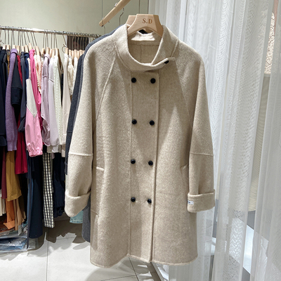 宽松新款小立领羊毛呢天丝外套